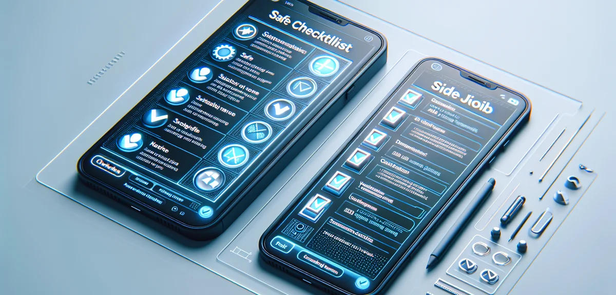 A checklist showing safe vs unsafe side job criteria on a smartphone screen, comparison infographic 