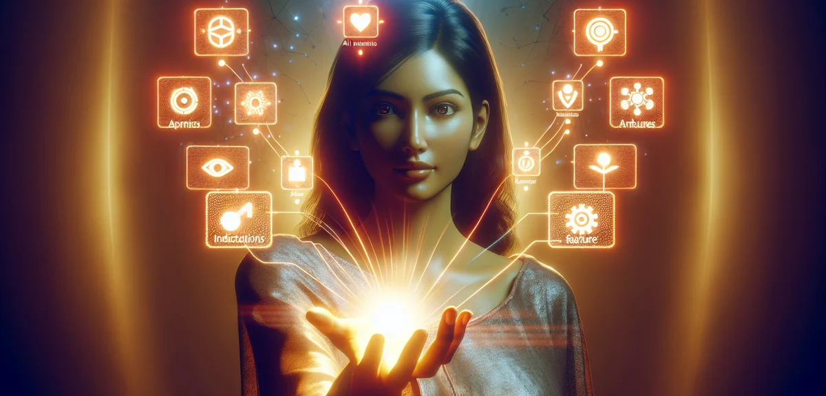 A person choosing between multiple AI tools represented as glowing cards, each showing different fea