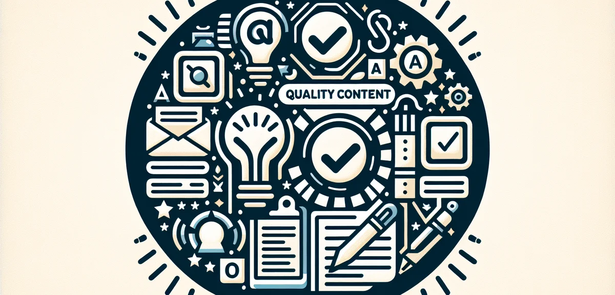 Checklist for AdSense approval, quality content icons, website compliance symbols, professional illu