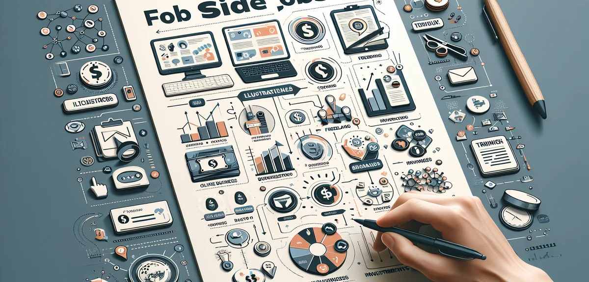 Various side job types infographic, freelance work, online business, investment icons, clean profess