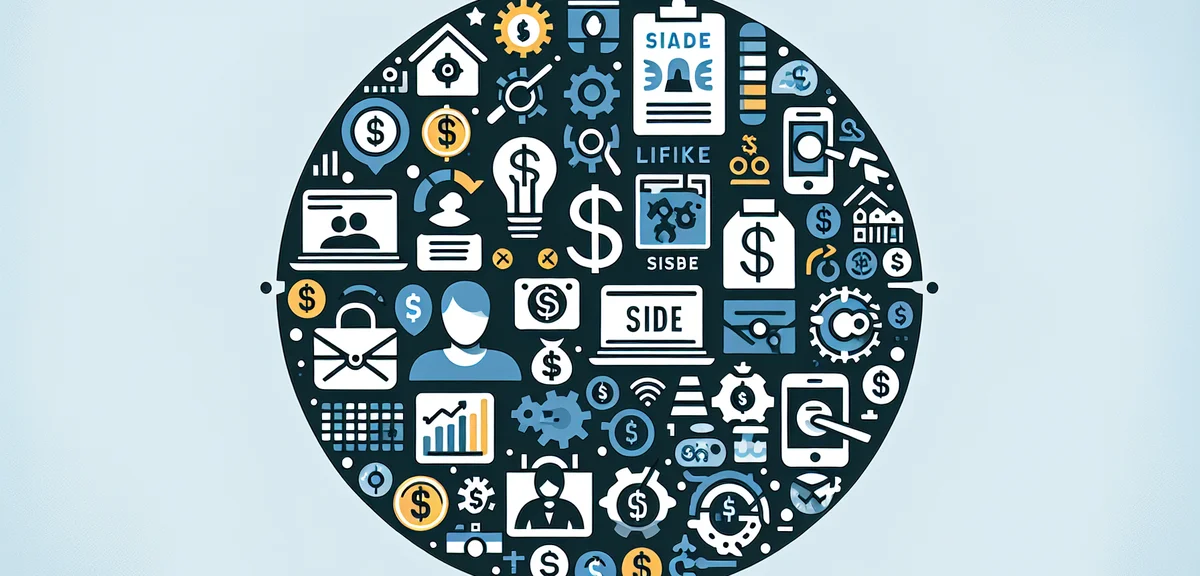 Various side job types infographic, freelance work, online business, investment icons, clean profess