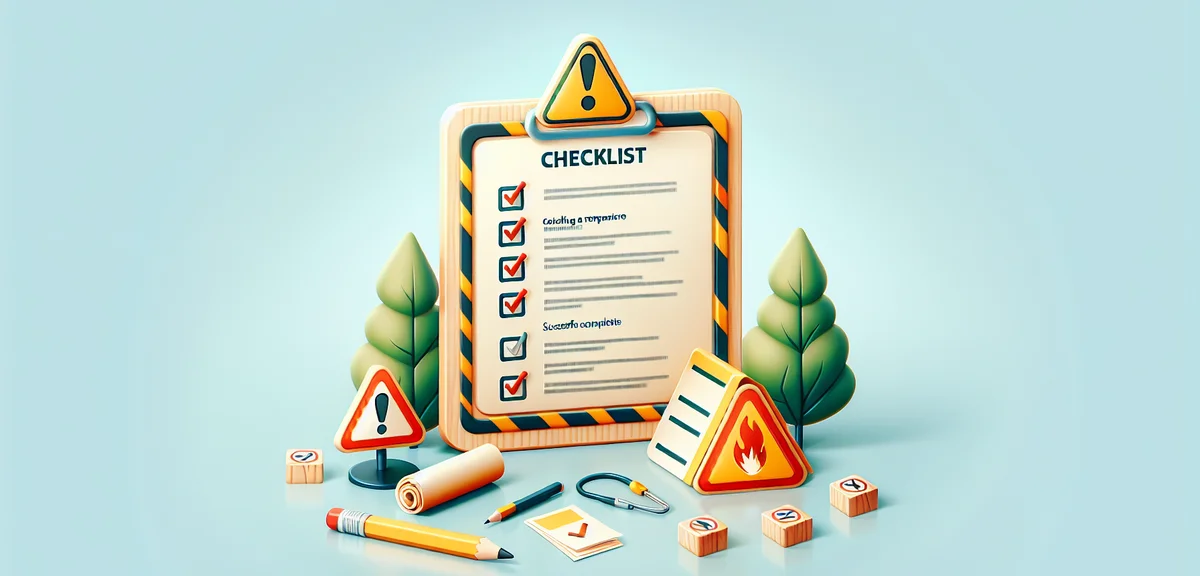 Warning signs and tips illustration, checklist with checkmarks, safety and preparation concept, info