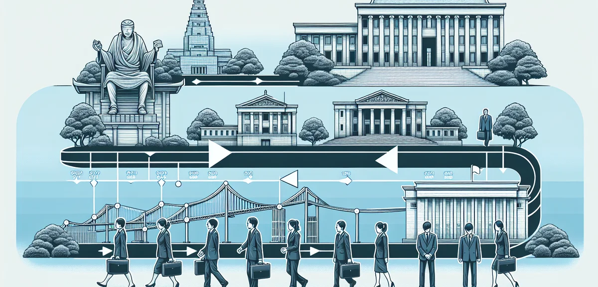 An illustration showing the evolution of side job policies in Japan - from prohibition to acceptance