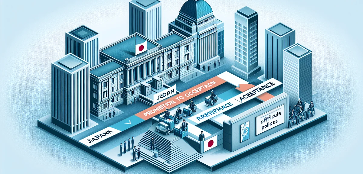 An illustration showing the evolution of side job policies in Japan - from prohibition to acceptance